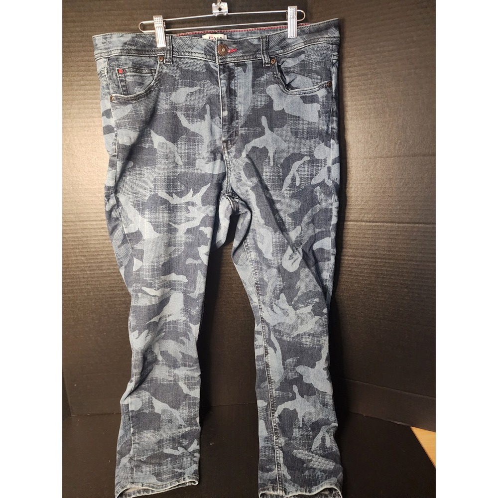 EV1 Ellen DeGeneres Blue Camo Print Denim Jeans Womens Size 16 Stretch Camo